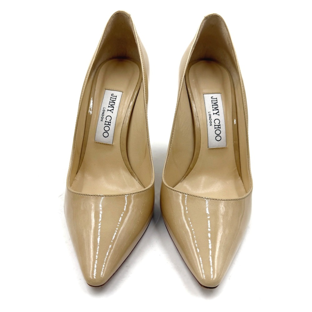Jimmy Choo Romy Pumps Nude Beige Patent Leather Heels Sz 37 / 7 - Picture 4 of 9